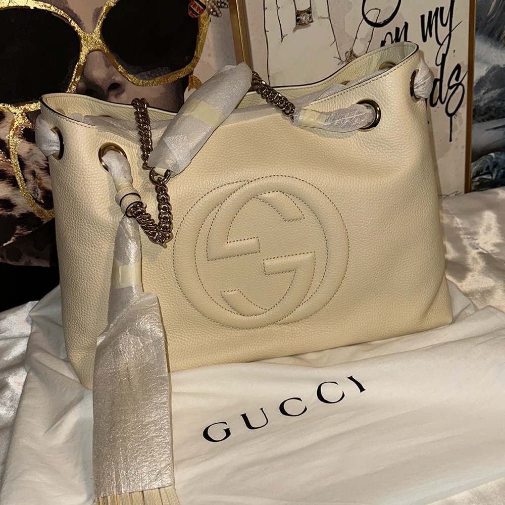 [NEW] Gucci SoHo Ivory Gold Chain Leather Shoulder Bag